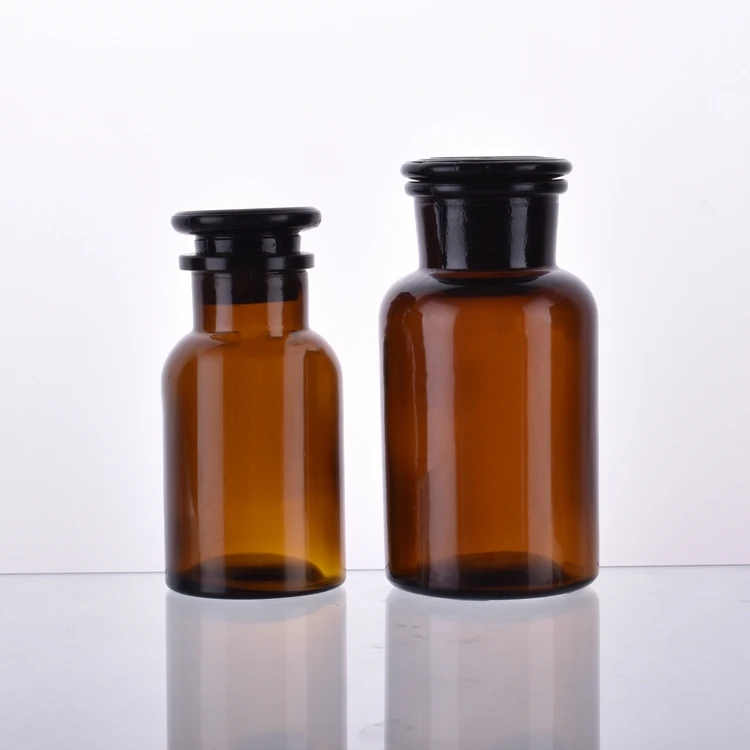 Chemistry Lab Equipment Apothecary Jar Glass Laboratory Chemistry Glass Bottle Glass Stopper Wide Mouth Reagent Bottle 1oz