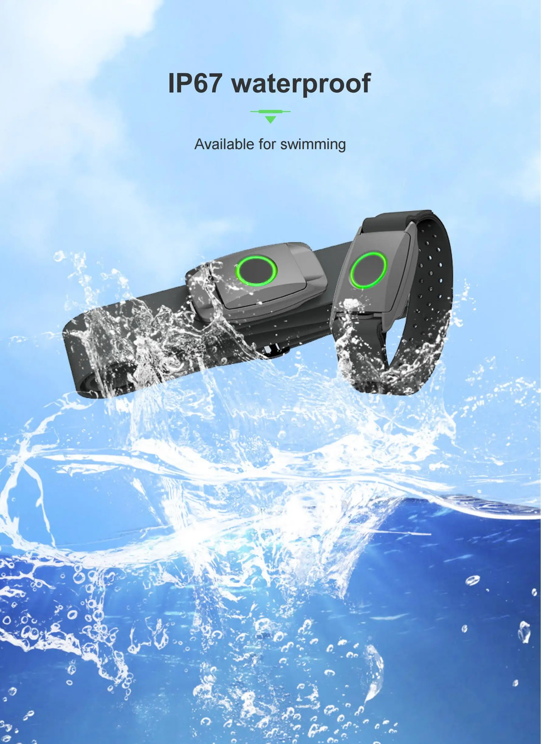 High Accuracy Bluetooth5.0 ANT+ ECG/PPG Heart Rate Tracker Armband and Chest Band Heart Rate Monitor