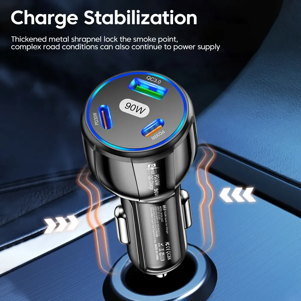 PSDA 90W Car Charger USB C QC3.0 USB Fast Charger for Mobile Phone in Car PD Type C Power Adapter for iphone 15 14 Xiaomi poc