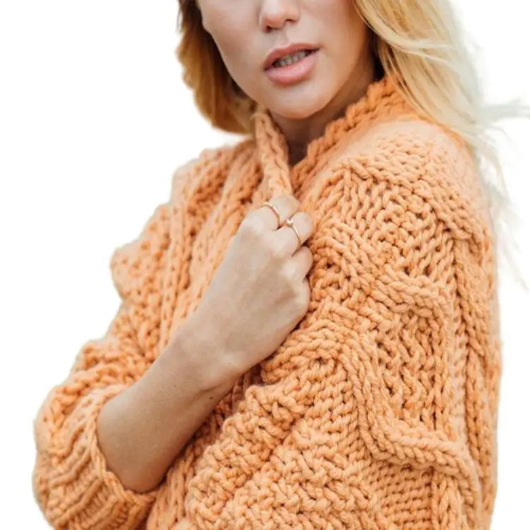Wholesale Custom Baggy Ladies Plus Size Chunky Long Sweaters Vintage Loose Cardigan Cable Knit Wool Sweater For Women