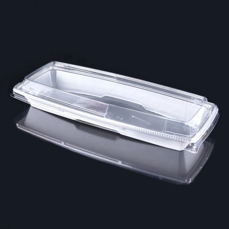 Wholesale Cheap PET Material Transparent Plastic Take Away Sushi Container Plastic Sushi Packing Tray With Lid