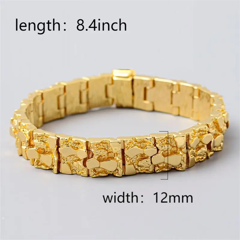 Mens Rugged Nugget Link Bracelet 18k Gold Plated Jewelry Watchband Bracelet