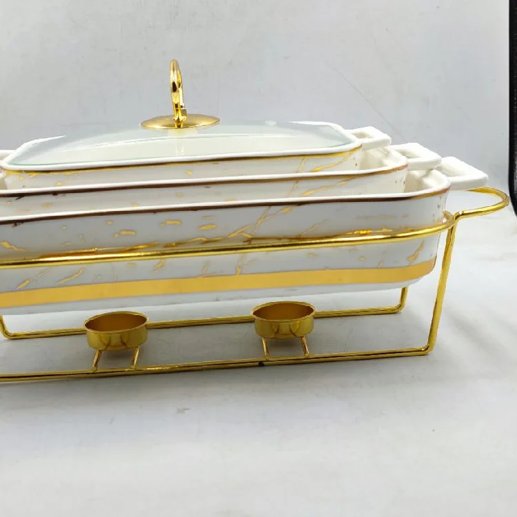 16inch Rectangular ceramic glass square baking tray with lid non stick Heating Hotel cookware pots set with Candle sheets tray