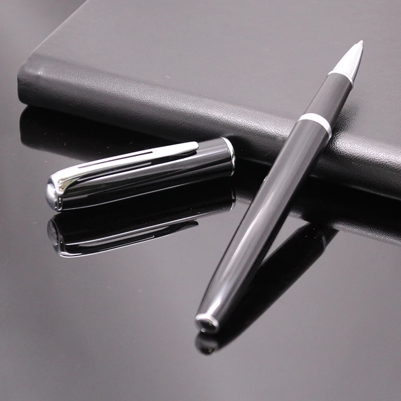 [Customized products] Executive Professinal Metal Black Signature Refill Rollerball Pen For Business,Office (black/blue ink)