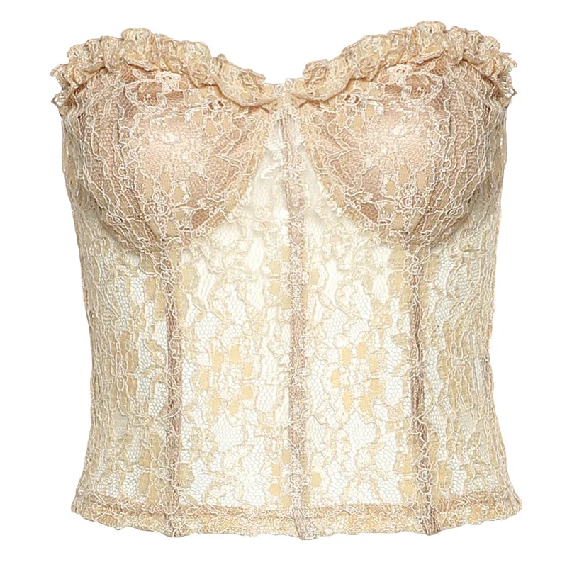 2021 Spring Women Sexy lingerie Tops Fitted corset top Off Shoulder Low Cut Lace Crop vintage tank Tops