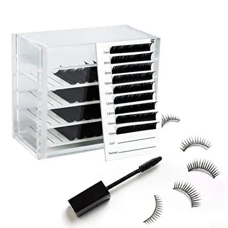 10 Layers Acrylic Eyelash Storage Box with 10 Pallets Stainless Steel Tweezers for Eyelash Extensions Eyelashes Holder Case