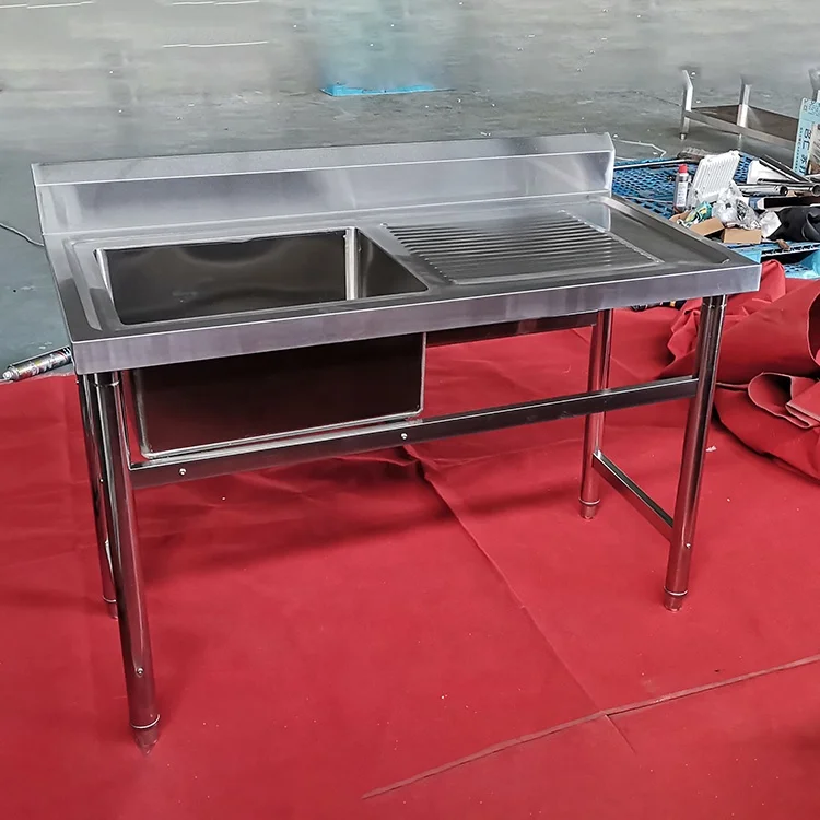 Customized Factory Wholesale Stainless Steel Washing Sink with Adjustable Drain Board Commercial Industrial Kitchen Sink