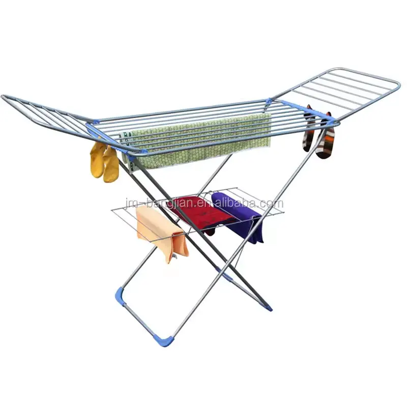 Indoor Outdoor Powder coating Cloth Drying Rack  25M Iron Folding 2 Tiers Clothes Rack