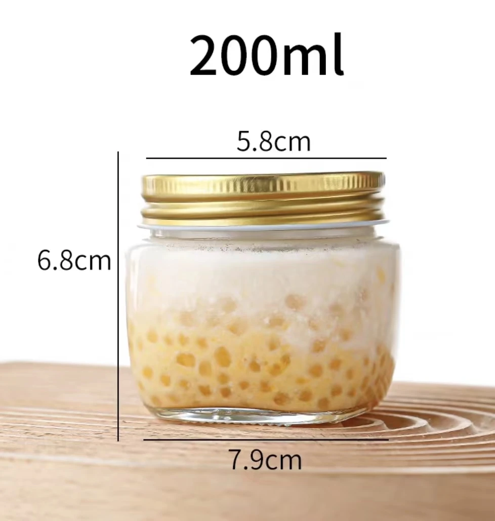 High Quality Screw Lid Square Transparent Food Storage 200ml Mason Honey Jam Glass Jar