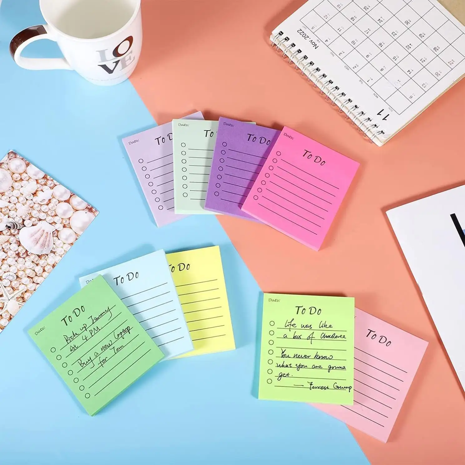 Cross-border hot selling fluorescent multicolor horizontal line English sticky notes work record notepad learning plan notepad