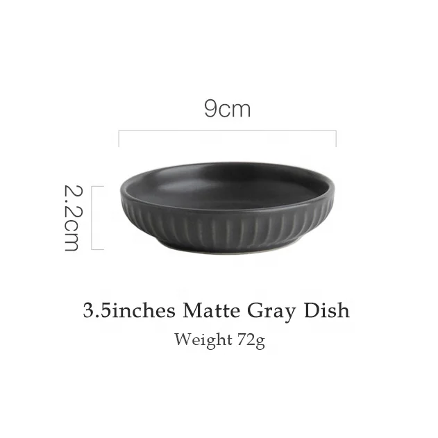 3.5-Inch Ceramic Round Dish Matte Dark Grey Color Glazed Ceramic Embossed Dinner Dish for Home Hotel Restaurant Wedding Party