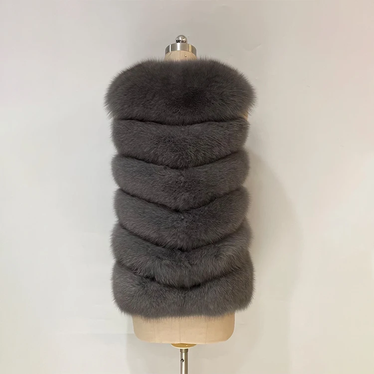 2022 Customized High Quality Sleeveless Luxury Real Fox Fur Floor Length Jacket Fur Fox Coat
