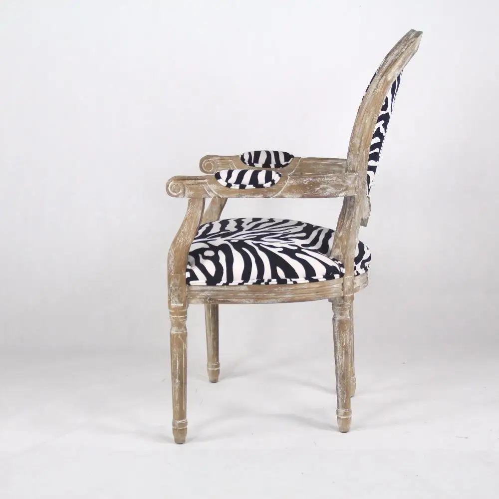 Modern Upholstered Striped Printed Black and White Chairs Wood Retro Style Fabric Luxury Dining Room Chairs