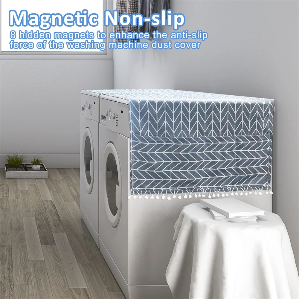 79 X 22 Inch Washer And Dryer Covers Magnet Non-Slip Washing Machine Top Cover With 8 Storage Pocket