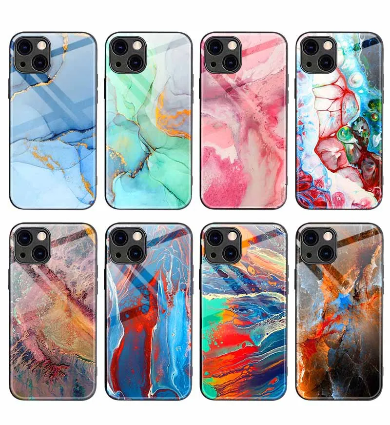 Tempered Glass TPU PC Anime Print Shiny Phone Case for iPhone 7 8 XS 11Pro Back Cover for A51 A71 A22 5G Cases