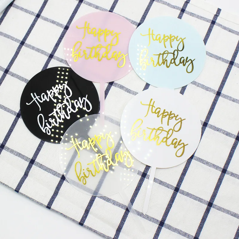 Лидер продаж, украшение для торта, товары для выпечки, акриловый розовый, синий, круглый Топпер для торта на день рождения