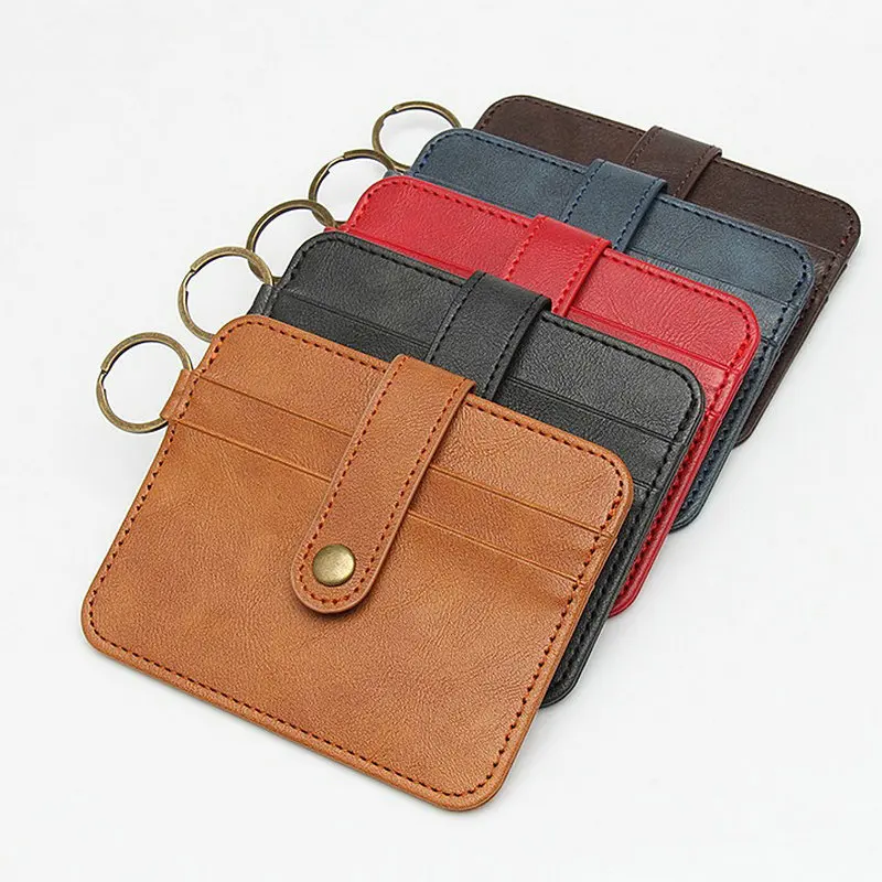 Vintage PU leather Multi-function Rfid Credit Card Holder ID Badge Holder With Key Ring