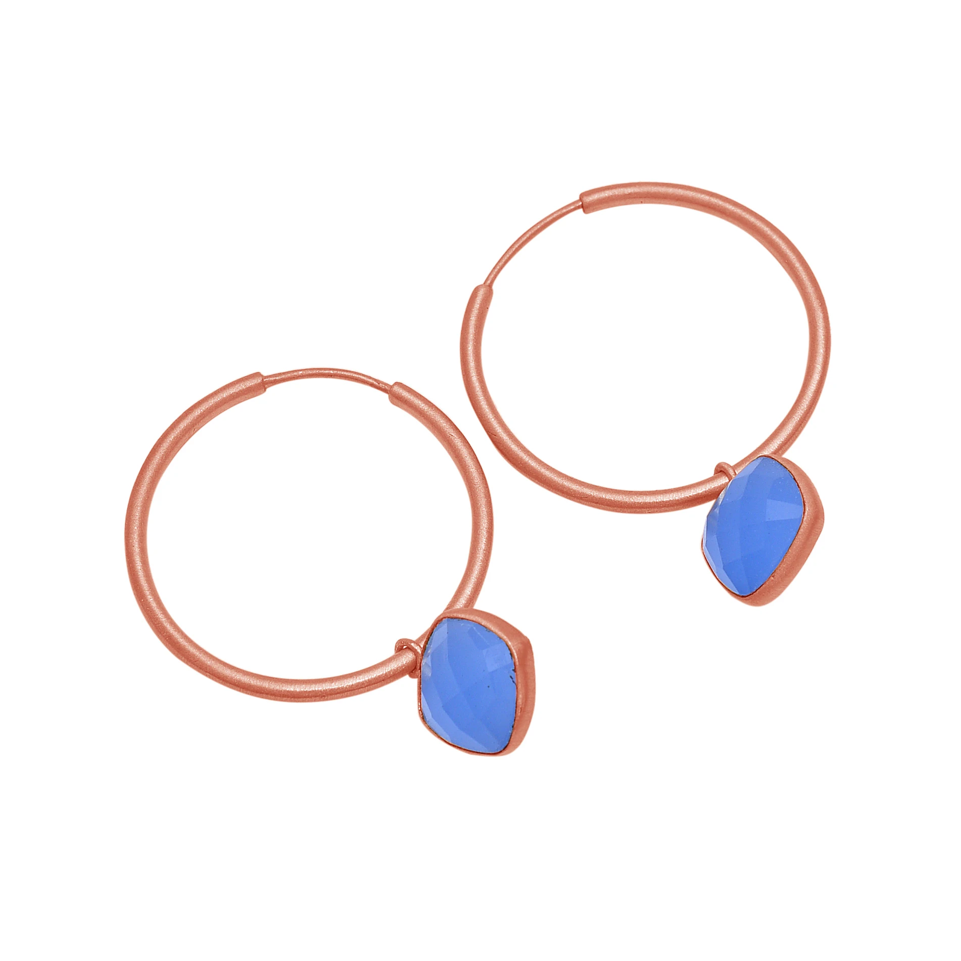 gold plated natural blue chalcedony gemstone hoop earrings solid 925 sterling silver gold plated jewelry exporter manufacturer