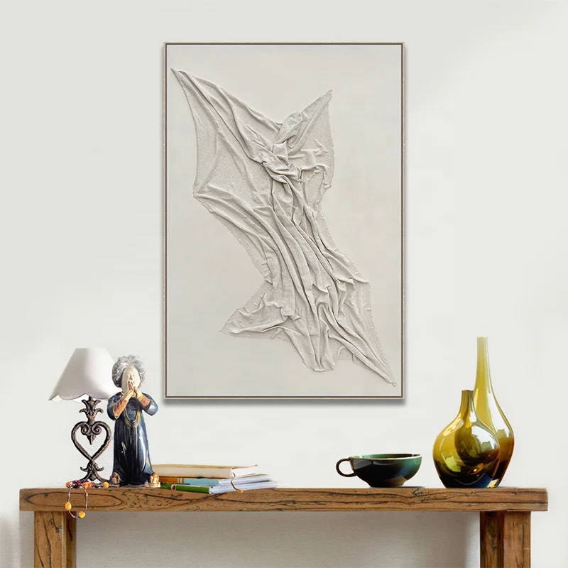 Top Selling 3D Texture Art Minimalist White Fabric Artwork Oil Hand Painted Texture For New House Renovation