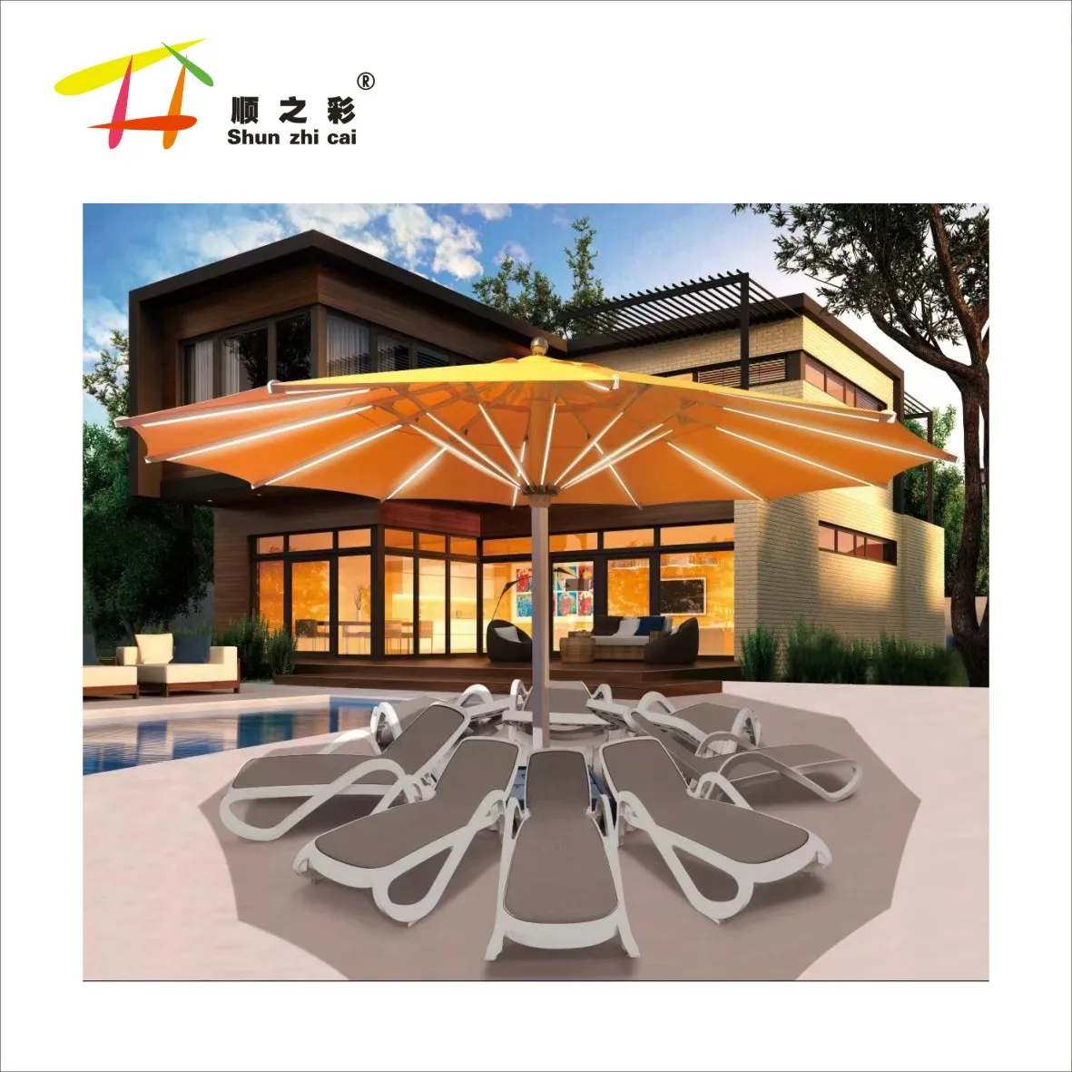 OEM new product 4m 5m 6m Garden Large Size Patio Umbrella Big Parasol Umbrella With LED Light