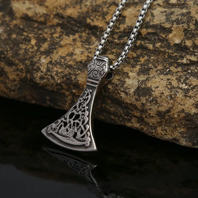Custom Wholesale  Vintage Viking Design Jewelry Stainless Steel Black Axe Gothic Pattern Mens Pendant Necklace