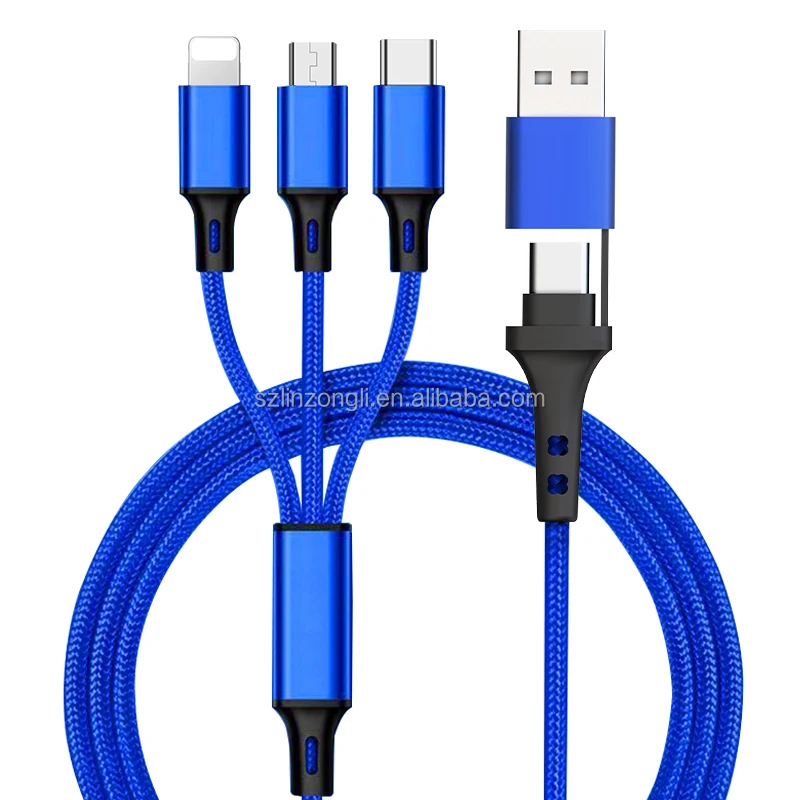 New Arrivals Premium usb c to Type c Micro 8pin All in one 5 in 1 Nylon Braided Fast Charging Cable 3A for Iphone Android