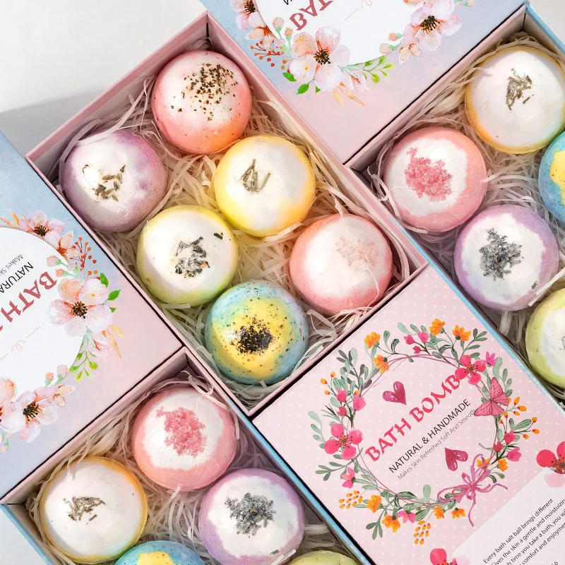 6Pcs Aromatherapy Bubble Bath Bombs with Coconut Oil Gift Bath Fizzies dried flower Bath Bombs Gift Set