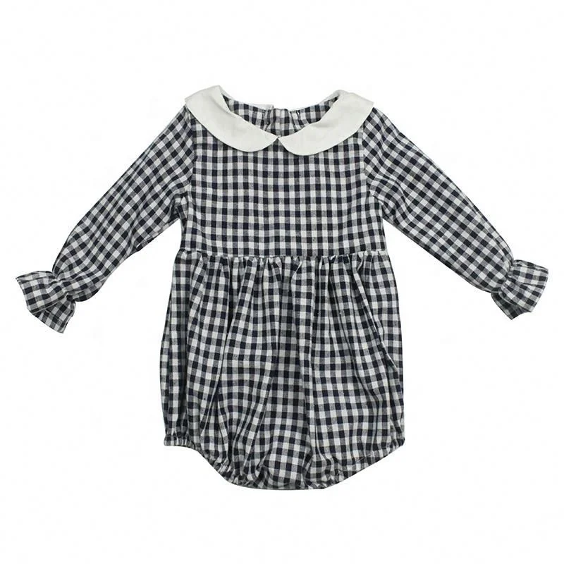 
Bulk Buy Infant Clothes Baby Cute Long Sleeve Girls Romper Black And White Plaid Bodysuit 