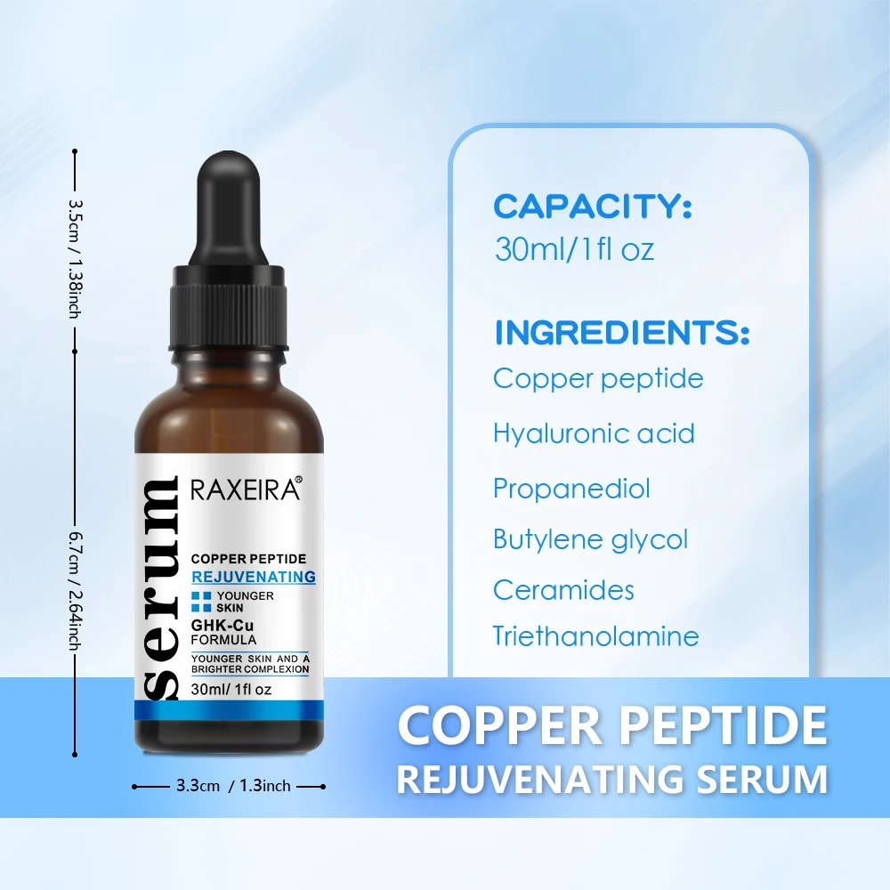 Private Label Hyaluronic Acid Serum With Copper Peptides Face Serum Skin Care Anti Aging OEM Collagen Blue Copper Peptide Serum