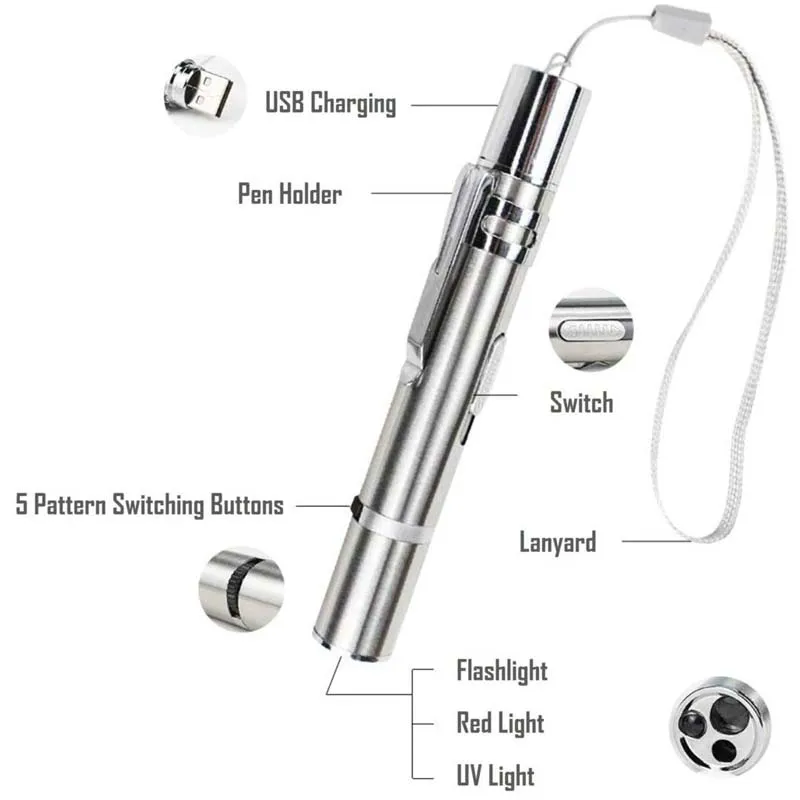 Multicolor Laser Pointer Funny Cat Light Set Portable Pet Products Cat Laser Toy  USB Rechargeable Pet Laser Pointer For Cats