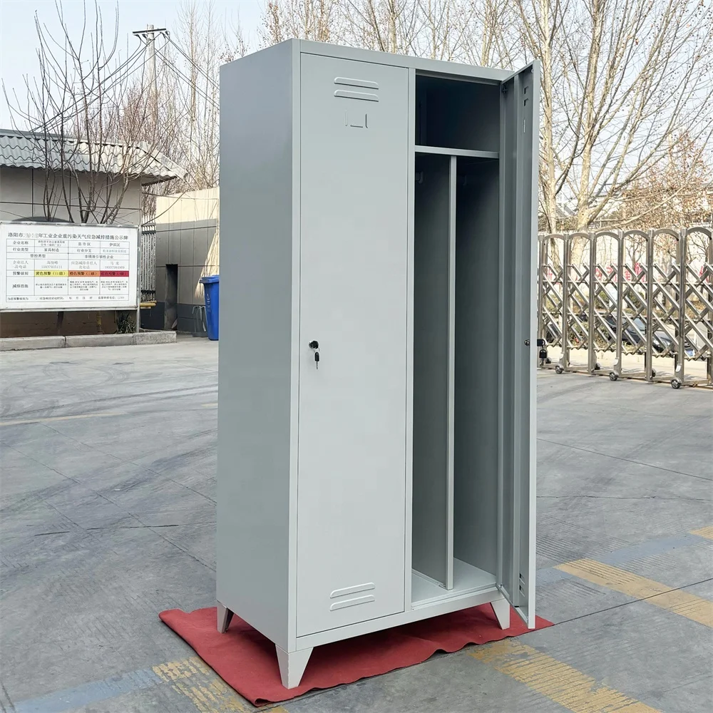 Modern Sloping Roof Office Clothing Storage Dirty Clean Version  Steel Locker 2 Door Standing Feet Lockable Metal Cabinet