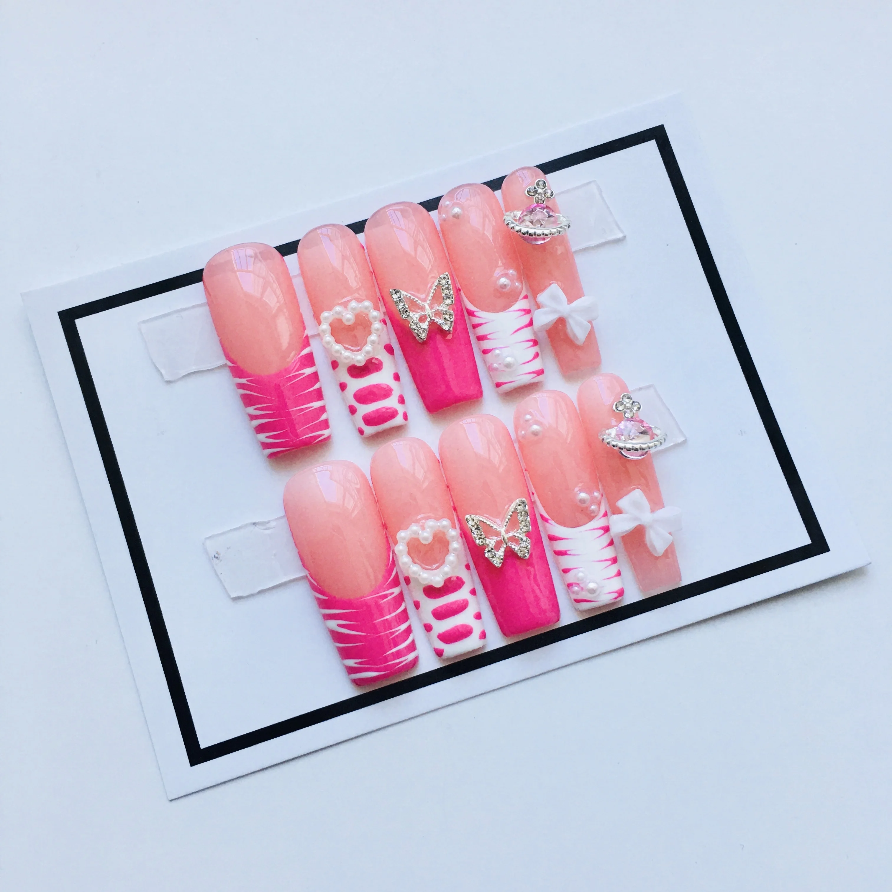 New Discount Custom False Nails Luxury Long Coffin French Ballerina Press On Nails For Women