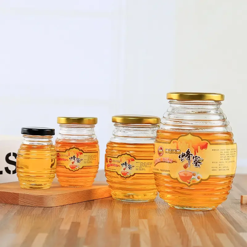 Manufacturer Free Samples 250ml 500ml 1000ml Clear Bee-shaped Empty Honey Jars Crystal Honey Jar Honey Empty Jars