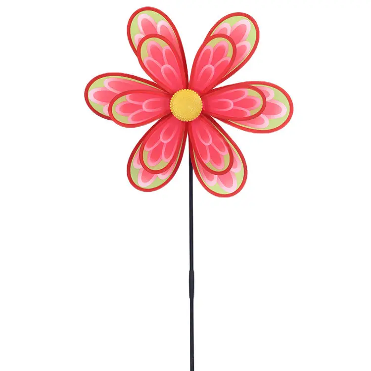 BAILING Kids Toy Windmill Round Leaf Flower Pinwheel Customizable Double Wheels Garden Decor Windmill