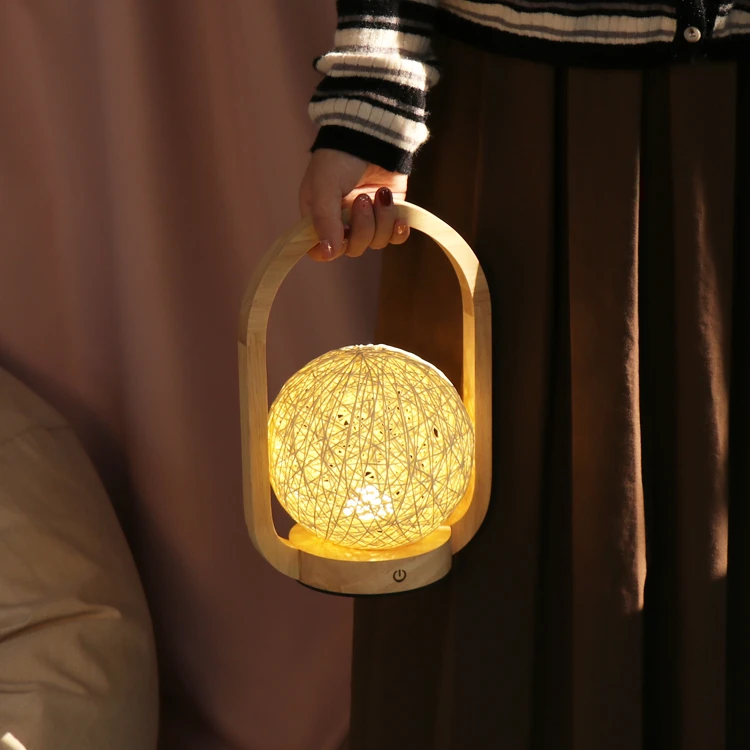 2023 new designer 2000mAh rechargeable portable LED rattan wooden hang Touch camping led lights for picnic party