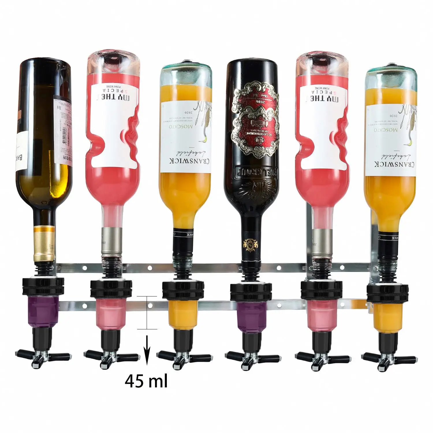 Vertical 6 Bottle Wall Mounted Spirit Drink Liquor Dispenser Bar Shot Measure