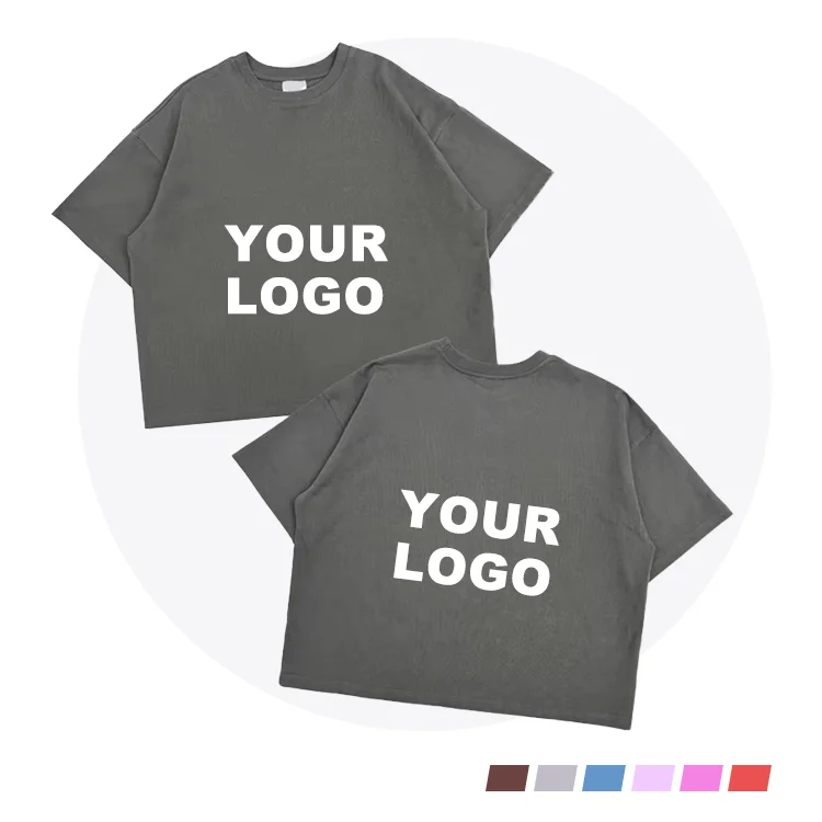 High Quality 100 Cotton 260GSM Cropped Length Boxy Fit Blank Drop Shoulder Oversize T-Shirt Custom Logo Screen Printed T Shirt