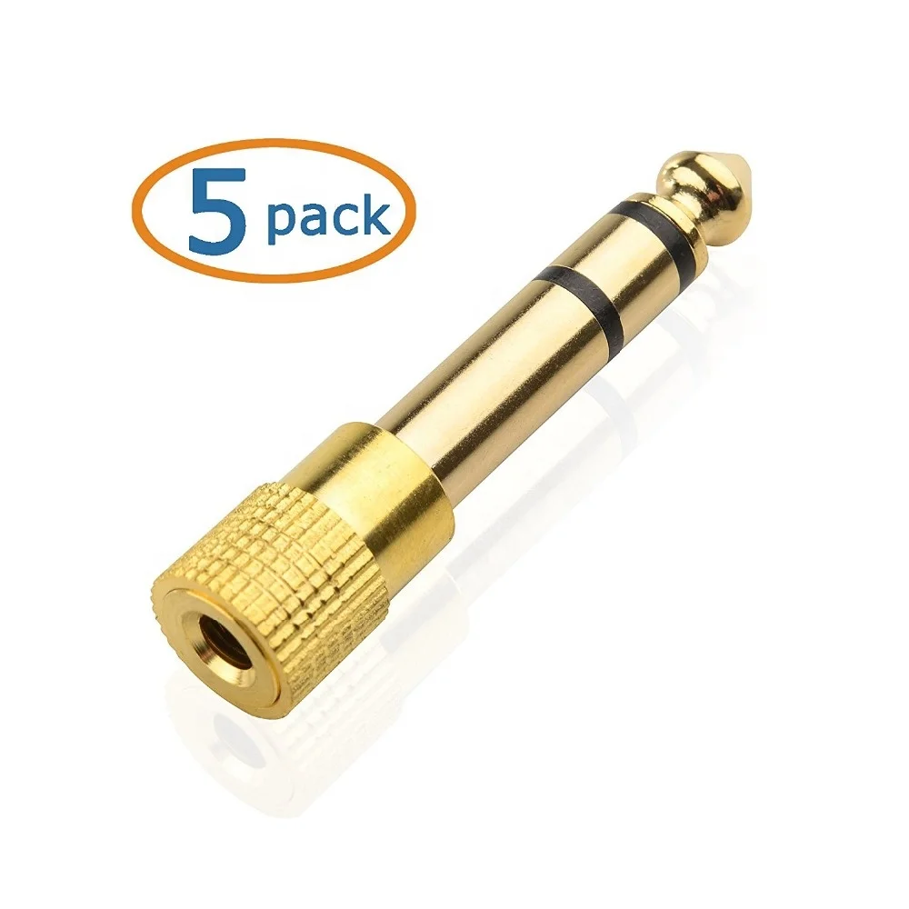 Gold Plated 6.35mm (1/4 inch) to 3.5 mm Male to Female Stereo Adapter, can be 5-Pack or custom