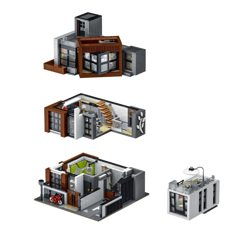 Mork Cafe City Bar Villa Model Building Block Set Construction Blocks Big Architecture Toys for Children to Build House Plastic