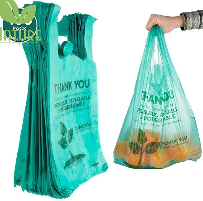 
Eco Friendly Compostable Plastic T Shirt Bag Biodegradable Corn Starch Shopping Bag For Supermarket 
