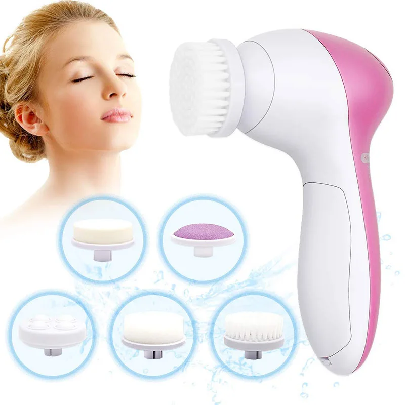 Wholesale 5 in 1 Silicone Electric Facial Cleansing Brush Skin Face Deep Wash Massager Multi-functional Face Cleaning Brush