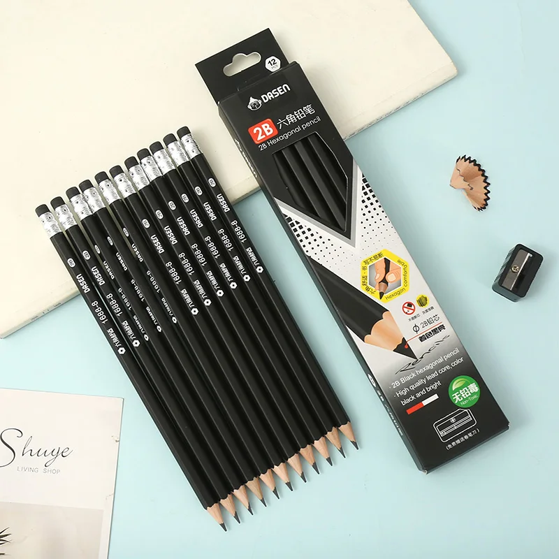 12 Pack Graphite Pencil Set Art Painting Pencil School Students Supply Wood Pencils in Box