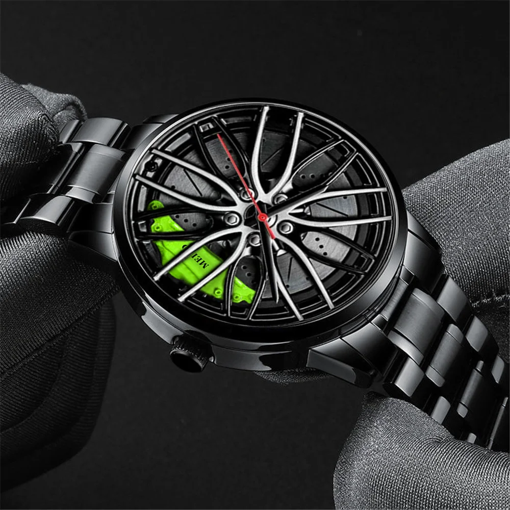 2023 Luxury Top Brand Fashion Car Wheel Watches 3D Dial Sports Quartz Wristwatch Stainless Steel Wheel Hub Wrist Watch for Men
