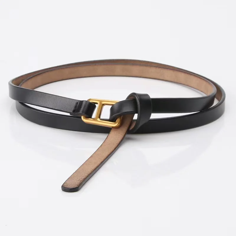 Ladies Leather Belt No Hole Design Vintage Simple Thin Belt Women Dress Decor Small Belt