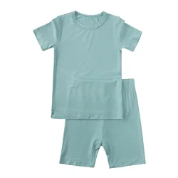 Custom 95% Bamboo 5% Spandex Boys Bamboo Sleepers plain Baby Clothes Soft Short sleeves Kids Sleepwear Pajamas Set