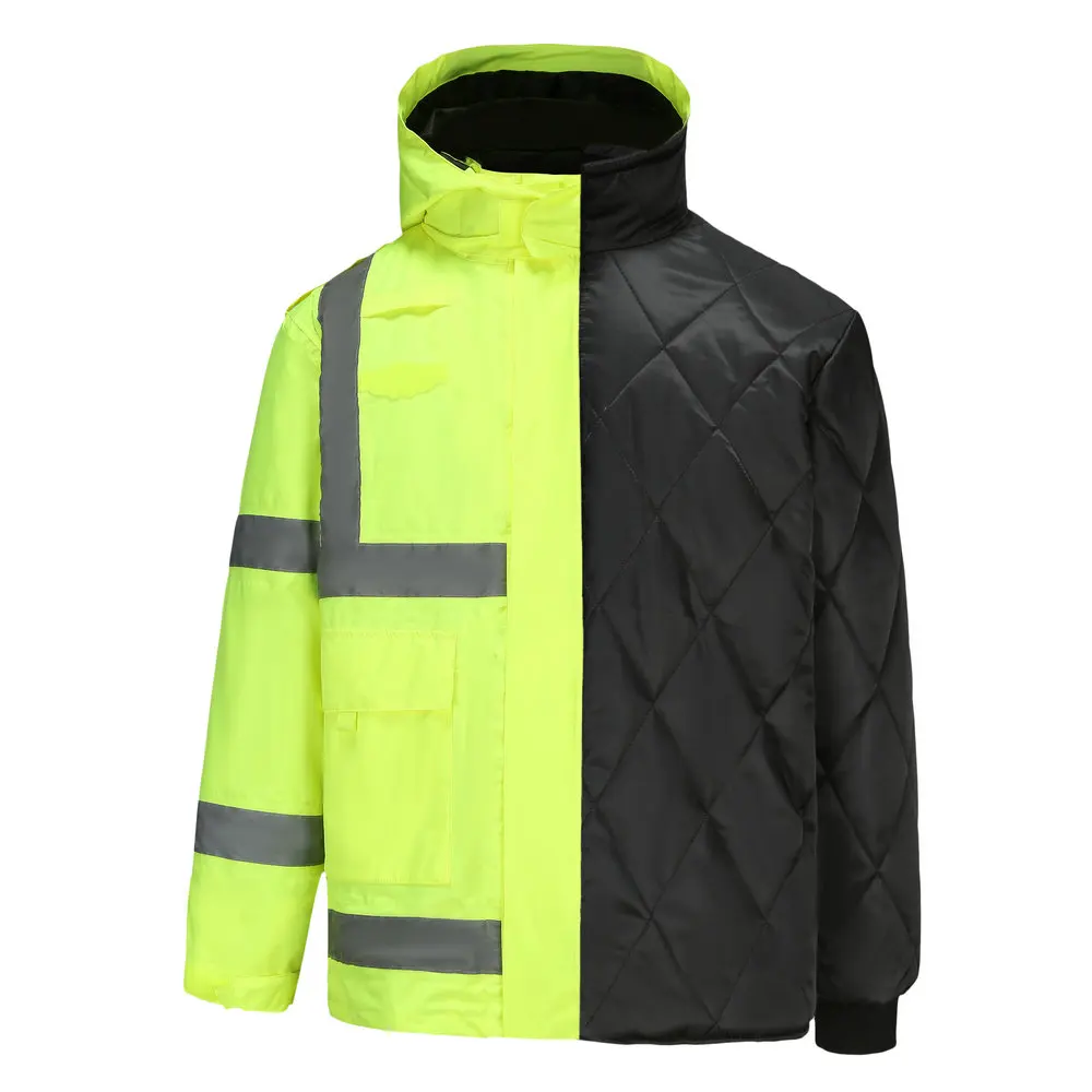 WATERPROOF ANSI/ISEA107 AND ENISO20471 HI VIS COTTON-PADDED CONSTRUCTION  JACKET WINDPROOF REFLECTIVE  SAFETY WINTER PARKA