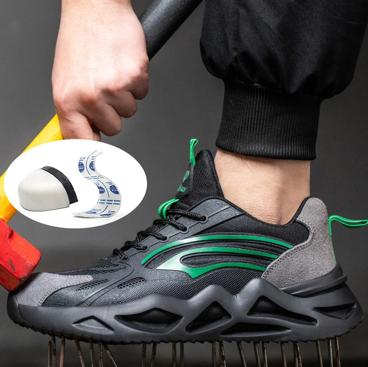 Sunland working shoes men wear resistant fashionable high summer mesh PU construction security steel toe safety shoes