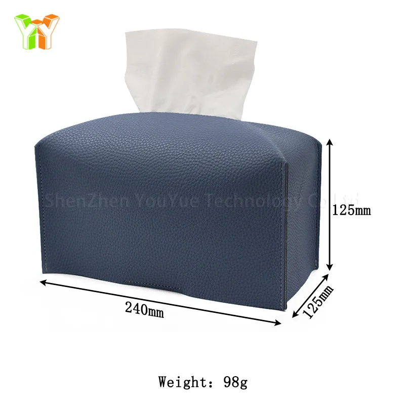 Soft PU Leather Tissue Box Rectangular Custom Logo Tissue Box Holder With Stick On Bottom For Living Room Kitchen