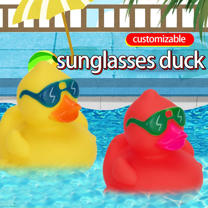 Factory Wholesale Custom Logo Design Promotional Yellow Rubber Ducks Vinyl PVC Plastic Sunglasses Rubber Duck Toys For Baby