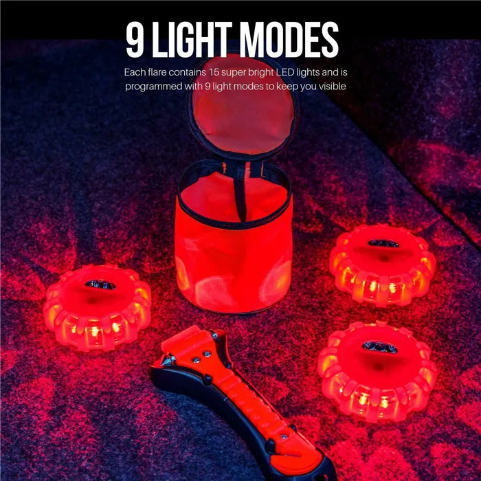 3 packed emergency led road flare Road hazard construction safety warning light With safety hammer